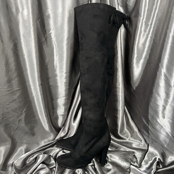 Steve Madden Gorgeous Size 8.5M Black Faux Suede High Heel Over The Knee Boots - Picture 6 of 16